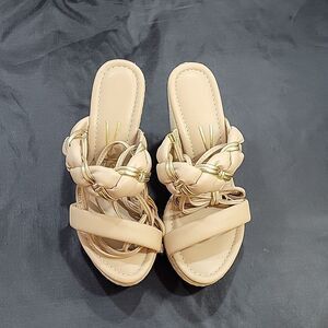 VIZZANO DOUBLE BRAIDED STRAP BAND LACE UP CLOSURE WEDGE SANDAL